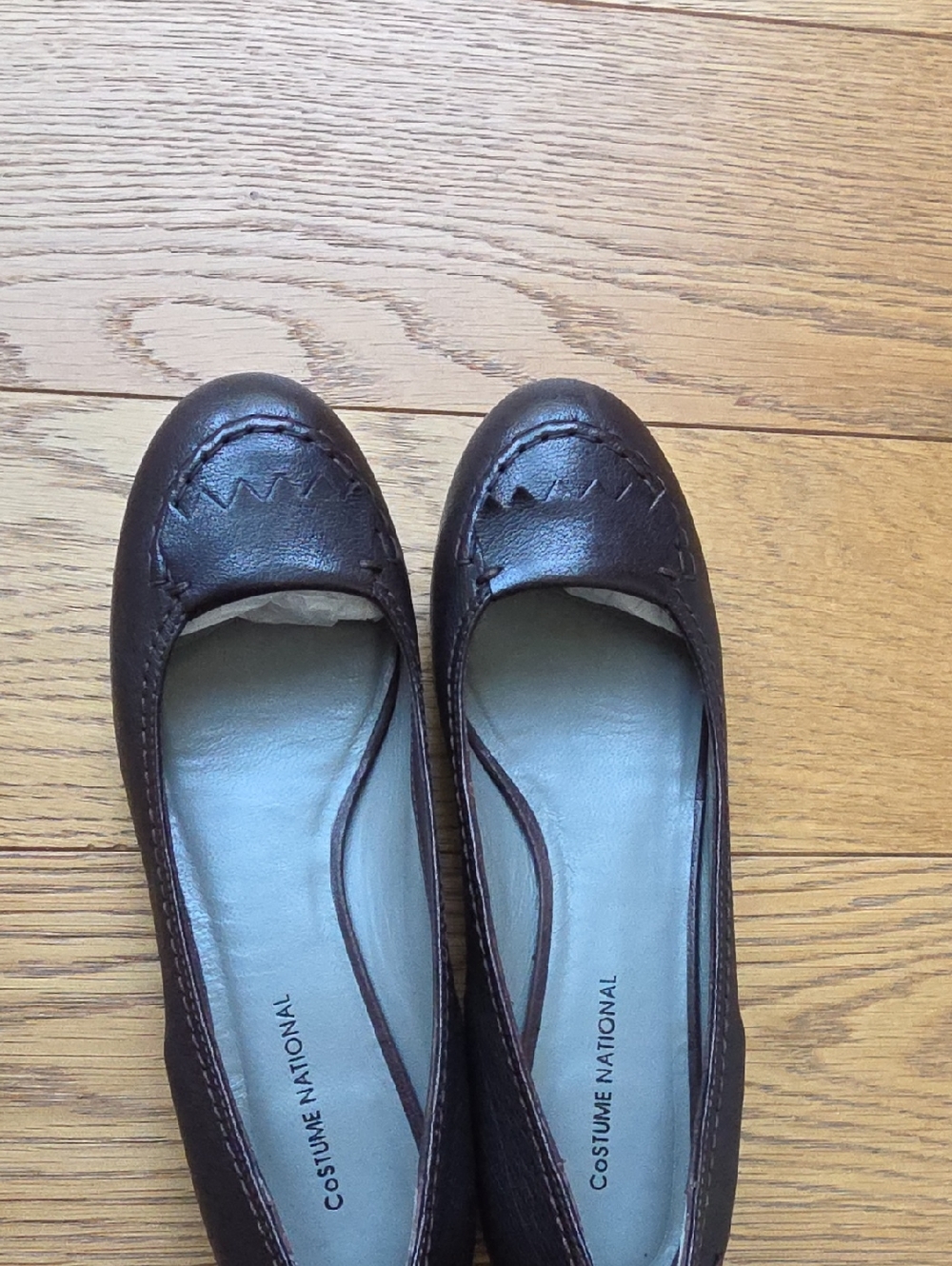 CNC Costume National Dark Brown Leather Stitch-Detail Ballet Flats